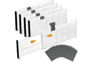 ZPQAODI Regulowane przegródki do szuflad, zestaw 4 organizerów do szuflad, o długości wewnętrznej 18-40 cm, wysokości 10 cm, sprężynowe przegródki do szuflad szafy do biura, kuchni, łazienki, sypialni