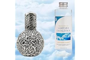 M MAMA MANUELA Pack Ahorro Lámpara Catalítica Mosaico Negro + Fragancia Aroma Cotton Clean 500ml. Elimina malos olores e impurezas, perfuma y limpia.