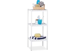 Relaxdays Scaffale da Bagno, in Bambù, Ripiani Portaoggetti, Mobiletto Salvaspazio, 80x34,5x33 cm, Mobile Cucina, Bianco