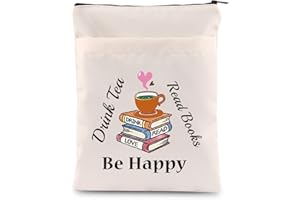 FEELMEM Bookworm Gift Drink Tea Read Books Be Happy Book Sleeve with Zipper Tea Lovers Book Pouch