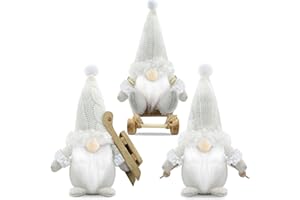 Gehydy Gnomo Navidad Decoración Juego de 3 Trineo Navideñas Christmas Decor para Hogar Casa 18cm - Blanco