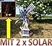 Produktbild XL windmühle, windmühlen, mit Seitenruder/Windfahne, komplett mit Solar, Solarbeleuchtung DOPPEL-SOLAR LICHT WMH100bl-MS 1 m groß dunkelblau mittelblau hellblau königsblau aquamarin lackiert lasiert NEU
