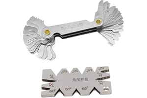 YQ YUE QIN 1 pcs Gabarit de Jauge de Filetage en Acier Inoxydable 60/55 degrés outil de Mesure Métrique et 1pcs Filetage en Acier Inoxydable Dispositif de Mesure d'angle de Coupe