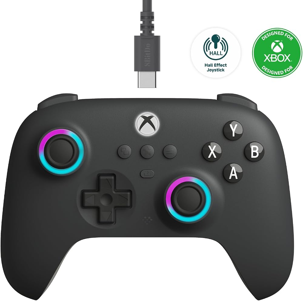 8Bitdo Ultimate C Kablolu Kumanda, Xbox, RGB Lighting Fire Ring and Hall Effect Joysticks, Xbox Series X|S, Xbox One, Windows 10/11 ile Uyumlu - Resmi Lisanslı (Koyu Gri)