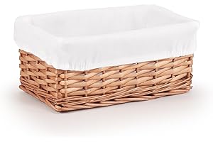 Woodluv Brown Wicker Storage Basket W/Off White Cloth Lining Xmas Hamper - Small