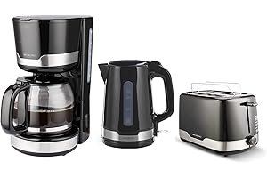 Michelino Frühstücksset Wasserkocher Kaffeemaschine Toaster schwarz