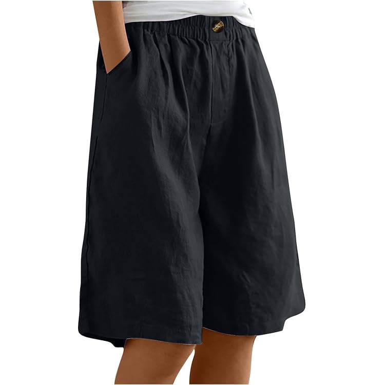 Short En Lin Pour Femme - Pantacourt Élégant Été - Taille Haute Fluide - Confortable Et Décontracté - Parfait Pour Plage, Ville Ou Maison