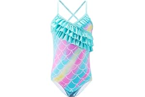 Naiyafly Girls One Piece Swimsuits Kids Criss-Cross Ruffle Swimwear Quick Dry Beach Sport Bathing Suits for 4-12 Years Girls