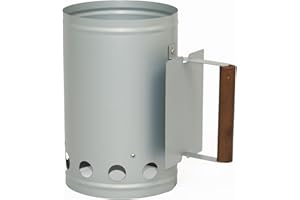 Rammento 27cm Extra Large Silver Charcoal Burner with Wooden Handle | Durable Fire & BBQ Chimney Starter for Fast & Even Charcoal Ignition | Firelighter for Grills, Firepits & Outdoor BBQ Cooking