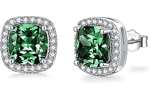 SNORSO Clous D'oreilles Argent Pour Femme Fille,Boucles d'oreilles Zircon Cubique Carré/Rectangle/Coeur/Goutte d'eau/Ronde, Boucles d'oreilles Pierre de Naissance Coloré,Cadeau Anniversaire Mariage