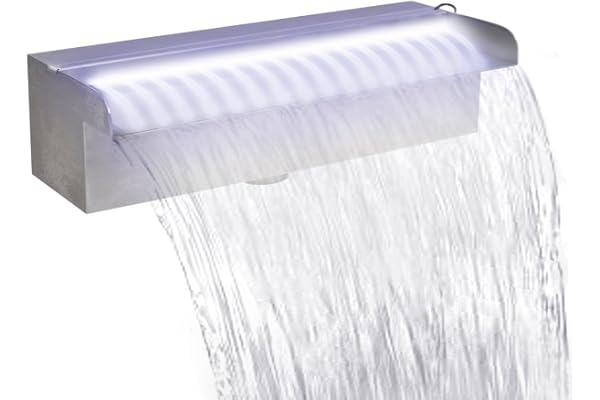 Festnight Lame d'eau pour Piscine en Acier Inoxydable with LED 30 x 11,5 x 8 cm
