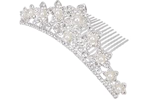 minkissy Rhinestone Pearl Crown Hair Comb - Mini Princess Crown Comb Wedding Crystal Tiara Crown Headbands for Wedding Birthday Party