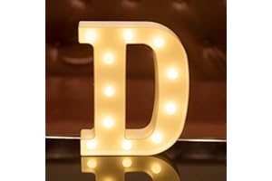 FOCUX LED Letter Lights Alphabet Light Up Sign for Night Light Home Party Birthday Wedding Bar Decoration LED Letter Battery Powered Christmas Night Light Lamp Home Bar Decoration (D)