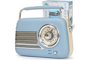 UK TECHNOLOGY LTD Radios Mains and Battery, Portable Radio FM/Bluetooth, Bluetooth Radio & Rechargeable, Portable Radios Mains and Battery, Large Dial Simple To Use For Elderly, 87.5-108MHz (Blue)