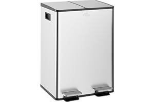 HOMCOM Poubelle de cuisine double, 2 x 28L, poubelle à pédale en acier inoxydable, 2 couvercles à fermeture douce, seaux intérieurs amovibles et poignées anti-empreintes digitales 45,8x36x67,6cm