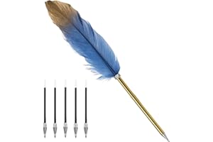 Jaarssho Schreibfeder,Kugelschreiber Kugelschreiber Ergonomisch,Federstift,Federkugelschreiber mit 5 Ersatzminen,Schwarzer Tintenstift,Vintage-Federstifte für Hochzeiten,Briefeschreiben (Blau)