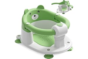 ITSLIFE Badewannensitz Baby ab 6 Monate, Bär Rutschfester Badesitz Baby mit 4 Saugnäpfen und Kissen für Kleinkinder und Neugeborene, Sicherer Tragbarer Badstuhl für Dusche oder Badewanne, Grün