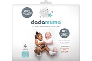 Dadamuma - 99.9% Pure Water Baby Wipes (4 x 60 Wipes), Gentle with Newborn Skin, Natural Ingredients, Allergy UK Approved, Plastic-Free, Biodegradable, Eco-Friendly