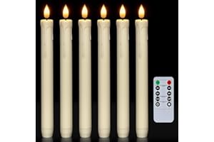 Homemory 6 Pack Plastic Taper Flameless Candles with Remote, Timer, Battery Operated CandleSticks with Flickering Bright Light, 9.6 Inches for Home Decoration