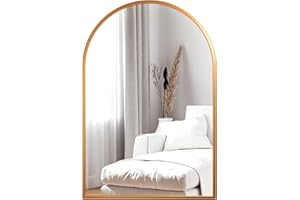 Dripex Miroir Mural Arche, Grand Miroir de Maquillage 50×75cm avec Cadre en Alliage d'Aluminium pour Entrée Chambre Salon Salle de Bain Or