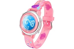 Bigmeda Montre pour Enfants, Dessin animé 3D, rétroéclairage 7 Couleurs, étanche et Anti-Collision, Affichage du chronomètre de l'heure et de la Date.