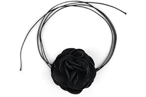 GROVL Flower Choker Necklaces, Boho Floral Choker Necklaces Black Adjustable Y2k Lace up Necklace Fabric Rose Necklace for Women Girls Bride Wedding Birthday Party Halloween Dressing