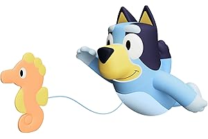 TOMY Toomies Swimming Bluey - Toddler Bath Bluey Toy with Pull String Seahorse, Swims on Front and Back - Interactive Water Play Bluey Toys - Baby Bath Toys and Swimming Pool Toys for +18 Months Old