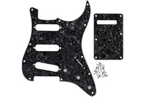 FLEOR Set di 11 battipenna SSS Style per battipenna e piastra di copertura della cavità del tremolo con viti per parti di chitarra US/Mexican Standard Fender Strat, perla nera a 4 strati