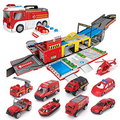 Mogicry Montaje de camiones de bomberos grandes Coches de juguete Coche de bomberos Parking Vehículo Vehicular Juegos de pistas Juguetes Modelos de regalo Conjuntos de juegos de vehículos para niños 3
