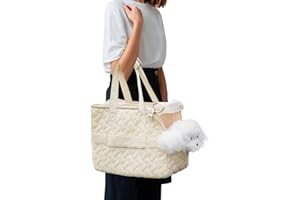 PETCUTE Bolsa de Transporte para Perros,Transportín Transpirable para Gatos Perros Pequeños con Cuerda de Seguridad Interior, Bolso Transporte de Viaje para Mascotas con Colchoneta Removible