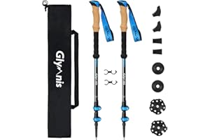 Glymnis Bastoni Trekking Bastoncini da Trekking 3 Sezioni Lunghezza Regolabile 65-135cm in Alluminio 7075 con Sistema di Blocco Rapido e Impugnatura in Sughero per Escursioni Blu