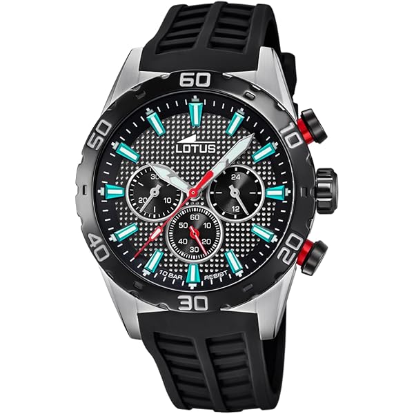 LOTUS Reloj Hombre Analógico de Caucho Negro - Movimiento de