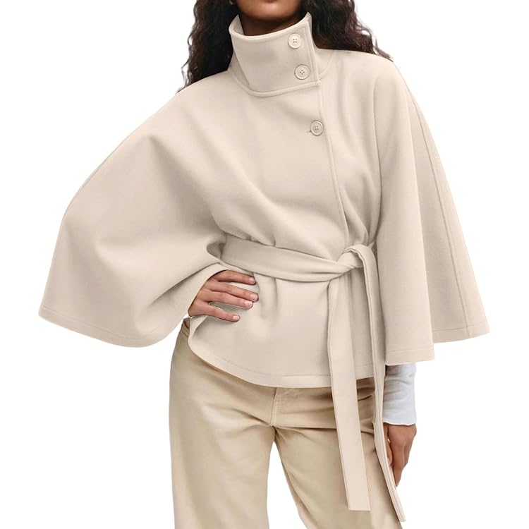 Poncho Trench Femme Avec Manches Chauve-souris – Tissu Laine/polyester – Ceinture Incluse – Taille S à 2XL – Couleurs Classiques - 2