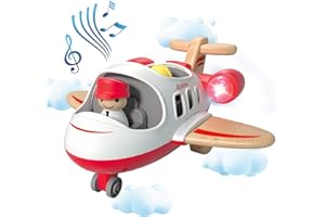 ‎WANBORNS Wanborns Spielzeug Flugzeug für Kinder, Holzspielzeug Kleinkind Flugzeuge Spielzeug mit Sound und Licht, Fahrzeugspielzeug für 18 Monate, 2 3 4 5 Jahre alte Jungen Geschenk