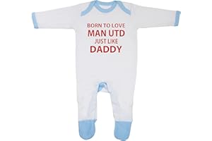 Cheekytots Baby Football Sleepsuit ‘Born to Love Man Utd Just Like Daddy’ Soft 100% Cotton Baby Grow Match Day Outfit for Football Fan Dads & Babies