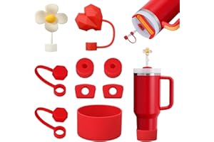 FOSFUKEER Zestaw akcesoriów do kubków Stanley, 6 szczelnych zatyczek silikonowych, 2 pokrywki z otworem na słomki, 1 silikonowe etui na kubki 1,2 l i 850 ml, bez kubków (chili)
