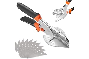 CARPLUSSTUDIO Mitre Scissors - Angle Scissors for Precise Cutting of Trim, Cable Ducts & PVC, Adjustable 45°-135° Cutting Angle, Rustproof Blade & 10 Replacement Blades for Craftsmen & DIY