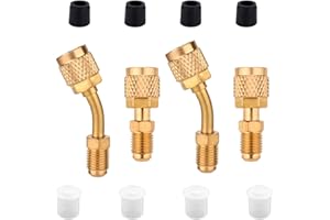 NQEUEPN R410A Mini Split Adapter Kit, 2 Straight Adapter & 2 Angled Refrigerant Hose Adapter 5/16in Female to 1/4in Male Adapter Coupler Charging Vacuum Port Adapter for Air Conditioning Repair HVAC