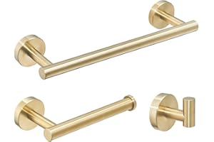 NEWRAIN Bathroom Hardware Set 12''Towel Bar, Toilet Paper Holder, Towel Ring, Robe Hook,Brushed Gold Wall Mounted Bath Hardware Accessory Set