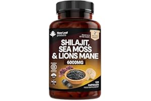 NEW LEAF PRODUCTS Shilajit Seamoss and Lions Mane Capsules 6000mg - High Strength Complex - 60% Fulvic Acid Shilajit, Irish Sea Moss, Lions Mane 100% Fruiting Body - Vegan, UK Made 120 Capsules