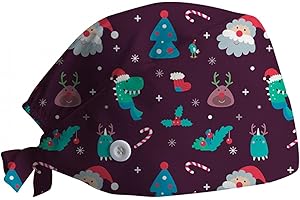 PAIDAXING Unisex Scrub Cap Surgical Cap Chef Hat Adjustable Cotton Printed Surgical Cap Work Cap Kitchen Hat for Women Men Doctors for Christmas