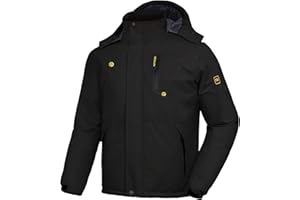 SwissWell Giacca da sci da uomo Giacca in pile spesso impermeabile Giacca a vento foderata calda Giacca con cappuccio staccabile con tasche multiple