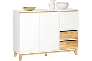 SoBuy Aparador de Cocina Recibidor Buffet para Entrada Salón Comedor con 3 Puertas y 2 Cajones 120 x 40 x 90 cm Blanco FSB75-WN ES