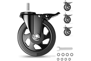 YUPEZOP 5 Inch Stem Caster Wheels Heavy Duty, Threaded Stem Casters Set of 4, Cart Wheels 1/2"-13 x 1" (Screw Diameter 1/2", Stem Length 1"), Safety Dual Locking Industrial Casters, Cart Wheels for Furniture