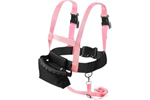 PEUTIER Ski and Snowboard Training Harness for Kids, Ski Harness with Removable Leash and Storage Bag, Speed Control Teaching Harness Vest Ski Accessories for Kid Boy Girl Beginners (Pink)