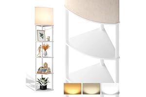 ‎ADDLON addlon 5-stufige dimmbare LED Stehlampe mit regal, Stehlampe dimmbar für Wohnzimmer, LED Stehlampe für Schlafzimmer, Büro mit 3 Farbtemperaturen 3000/4500/6500K, Vintage Stehlampe mit Lampeshrim
