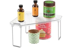 mDesign Estante de cocina de pie – Soporte para platos para encimera o interiores de armarios – Organizador de armarios de cocina apilable de plástico y metal – transparente y plateado