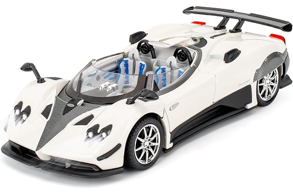 TGRCM-CZ 1/24 Pagani Zonda HP Barchetta Voiture miniature en alliage de zinc avec son et lumière pour collectionneurs et enfants de 3 ans, cadeau d'anniversaire (blanc)