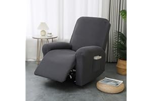 Hearda Funda Sillon Relax Reclinable, Jacquard Gris Oscuro Funda Sillon Relax 1 Plaza, Elástica 4 Piezas Funda para Sofá Reclinable con Bolsillos Laterales Extraíble