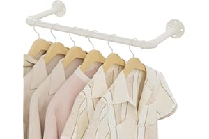 YheenLf Barra Appendiabiti da Parete, Attaccapanni da Muro per Tubo Industriale 64cm, Porta Abiti da Camera in Metallo Resistente per Spazio Stretto, Bianco, 1-Pack